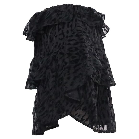 Iro Leopard-Accent Mini Tiered Skirt in Black Silk - Picture 2 of 6